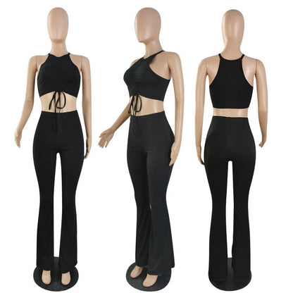 Tank Top And Flared Knitted Pants Set - Styledd by L&M