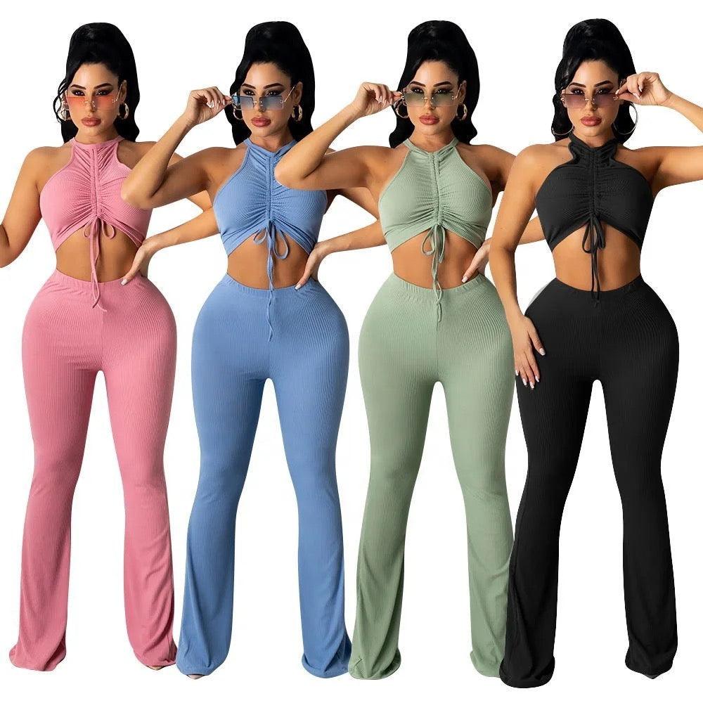 Tank Top And Flared Knitted Pants Set - Styledd by L&M