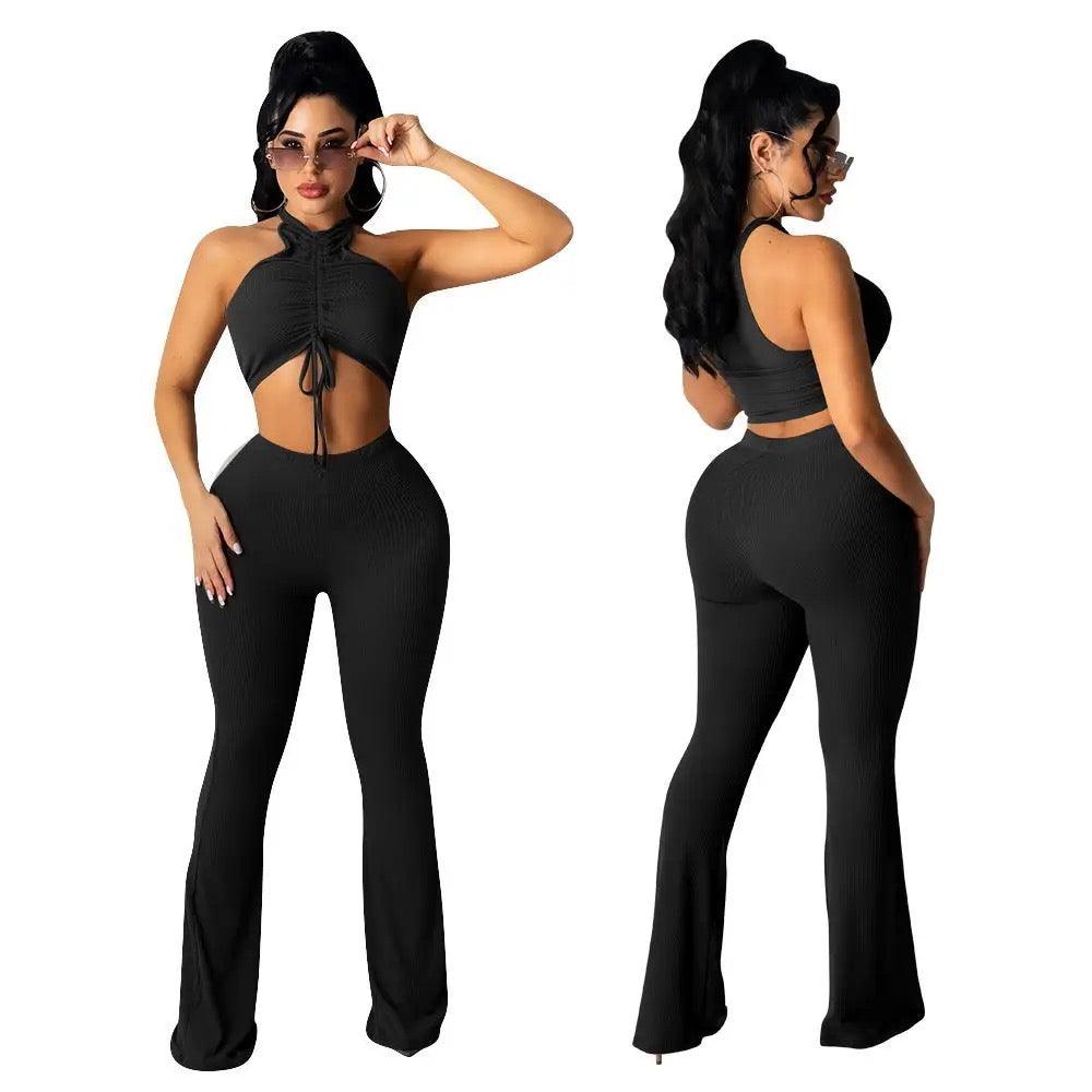 Tank Top And Flared Knitted Pants Set - Styledd by L&M