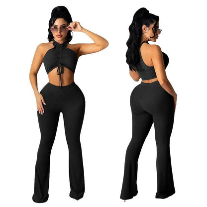 Tank Top And Flared Knitted Pants Set - Styledd by L&M