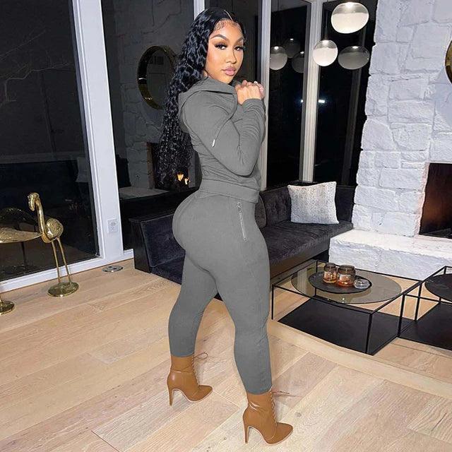 Thick Plush Two Piece Set Hooded Tracksuit - Styledd by L&M