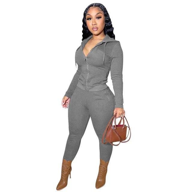 Thick Plush Two Piece Set Hooded Tracksuit - Styledd by L&M