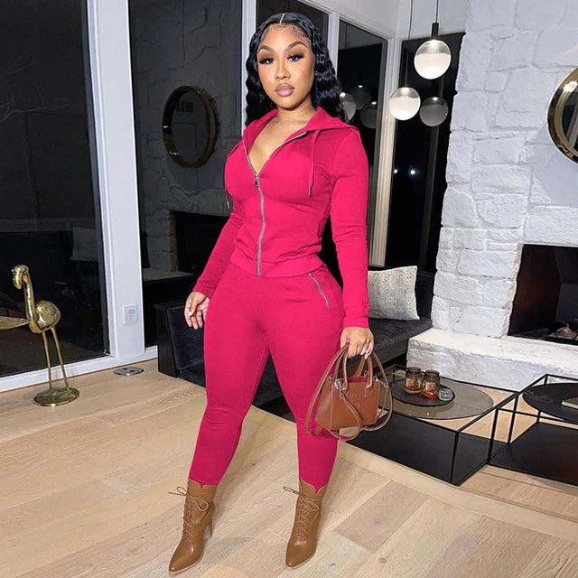 Thick Plush Two Piece Set Hooded Tracksuit - Styledd by L&M