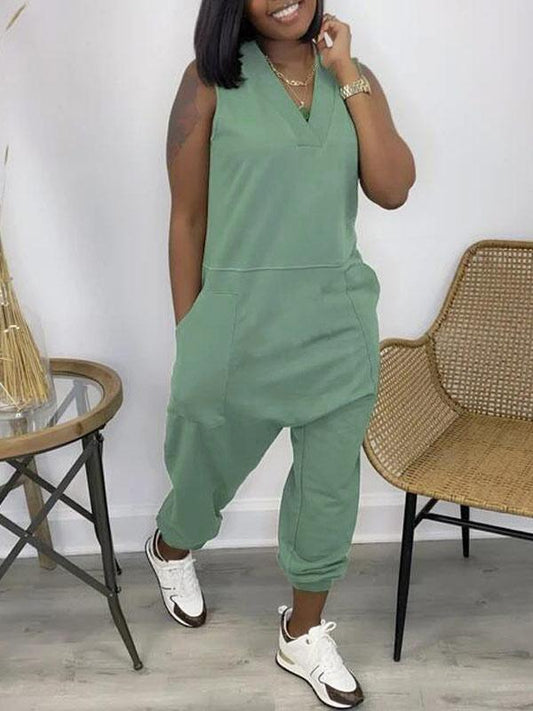 Thin Summer V Neck Pocket Jumpsuit - Styledd by L&M