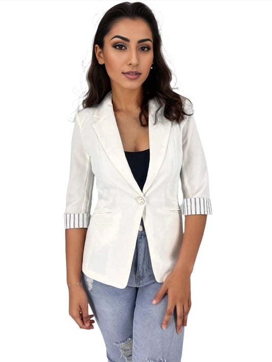 Three Quarter Sleeve Casual Work Blazer with Button - Styledd by L&M