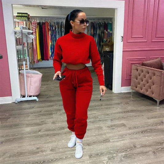 Turtle Neck Crop Top Tracksuit - Styledd by L&M