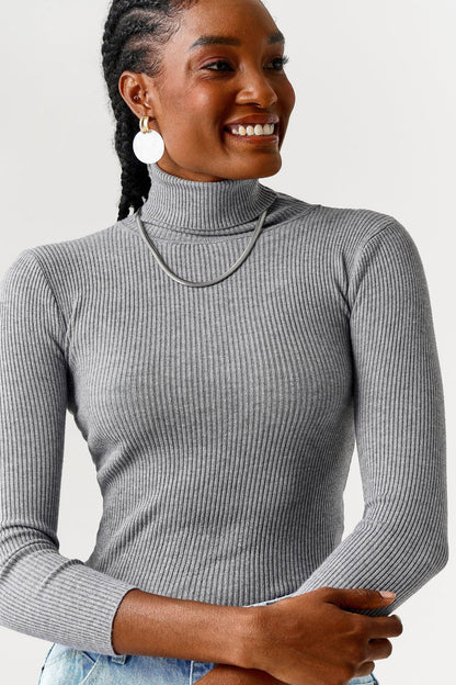 Turtleneck Ribbed Knit Sweater Pullover Jersey - Styledd by L&M