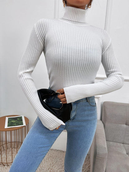 Turtleneck Ribbed Knit Sweater Pullover Jersey - Styledd by L&M