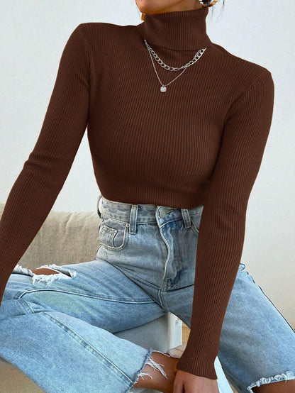 Turtleneck Ribbed Knit Sweater Pullover Jersey - Styledd by L&M