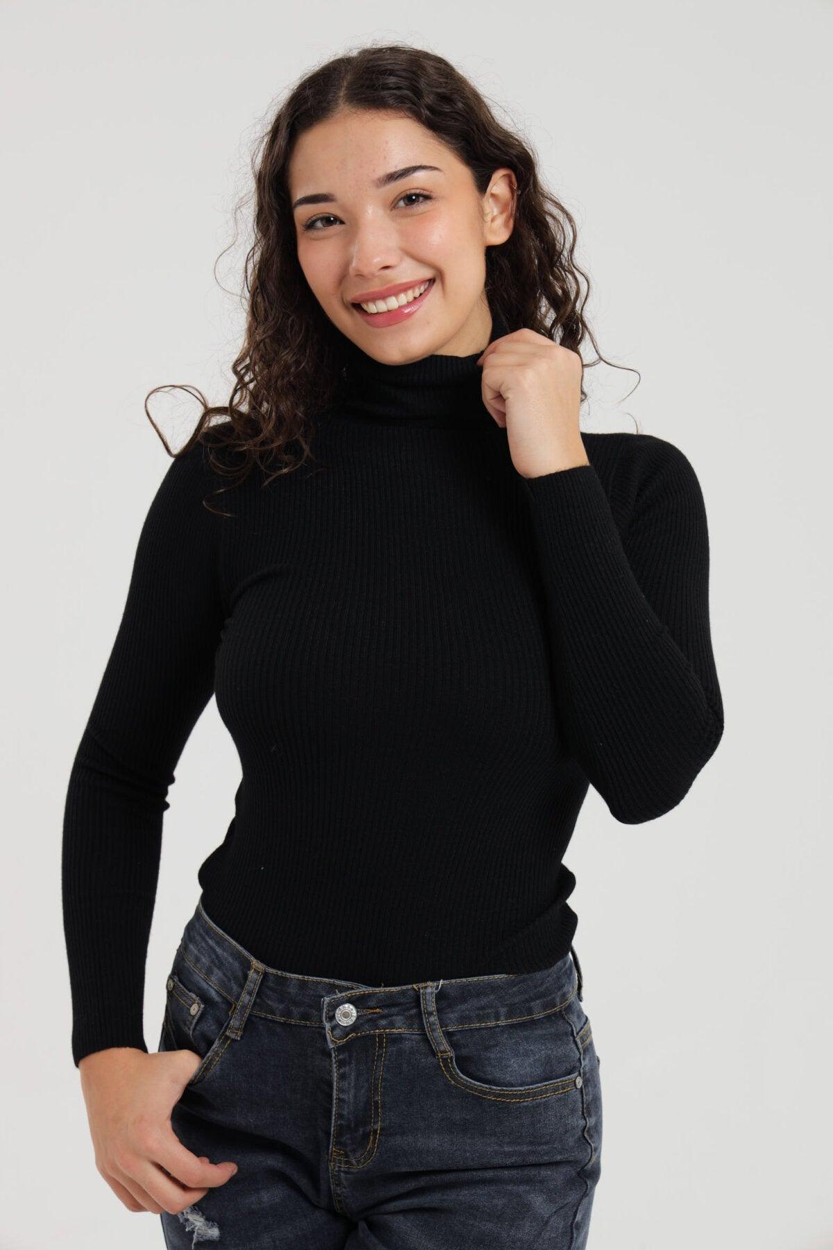 Turtleneck Ribbed Knit Sweater Pullover Jersey - Styledd by L&M