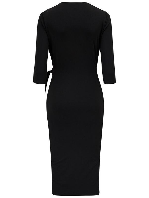 V Neck Ruched Midi Bodycon Dress - Styledd by L&M