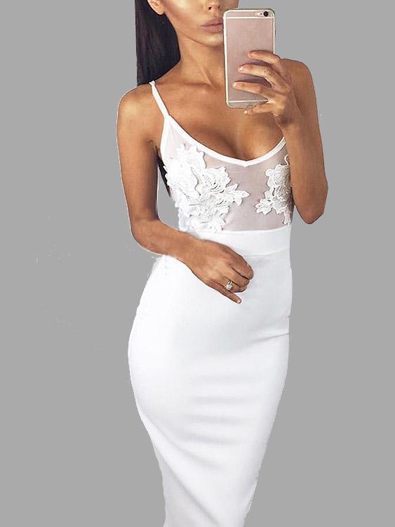 V Neck Sleeveless Lace Midi Bodycon Dress - Styledd by L&M