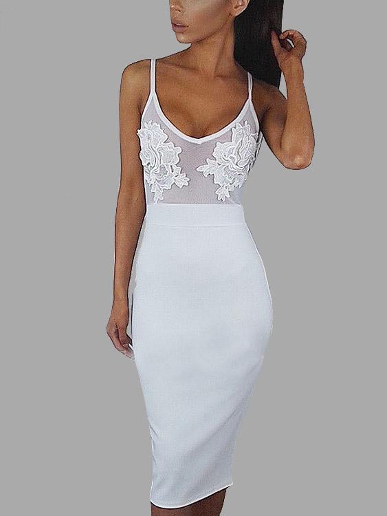 V Neck Sleeveless Lace Midi Bodycon Dress - Styledd by L&M