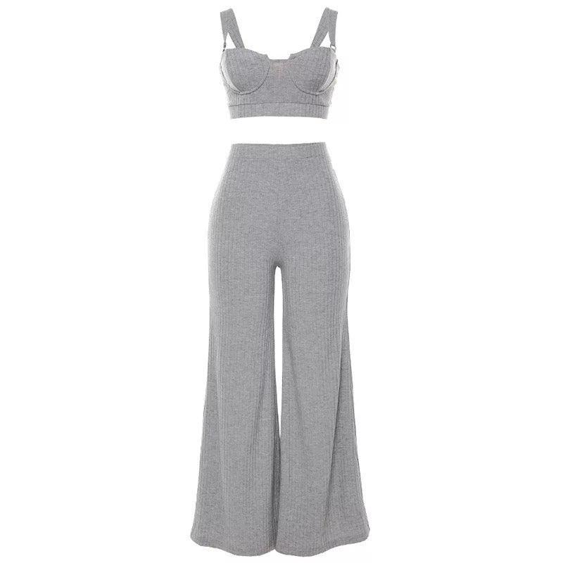 Wild Thin Knitted Vest + Loose Straight Bell-Bottomed Pants - Styledd by L&M