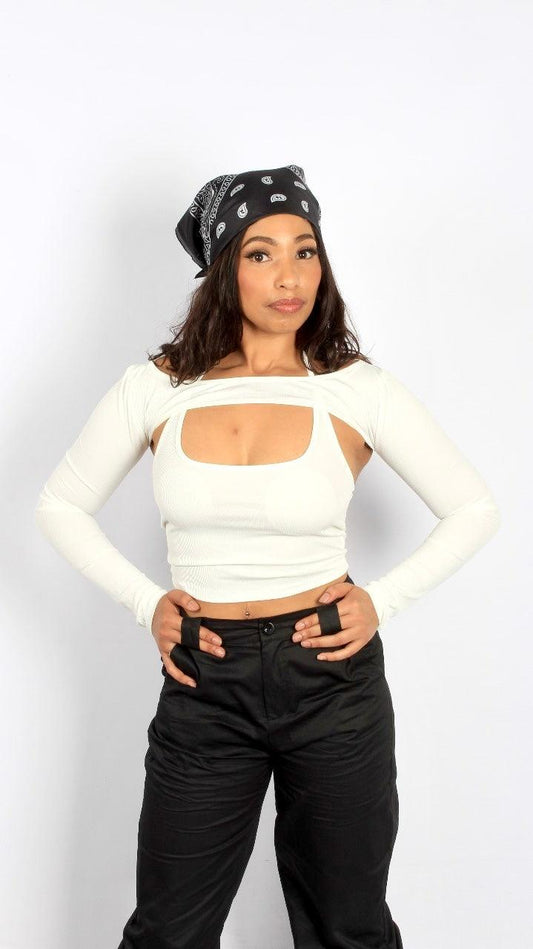 Y2K Solid Crop Top With Cami Top 2pc - Styledd by L&M