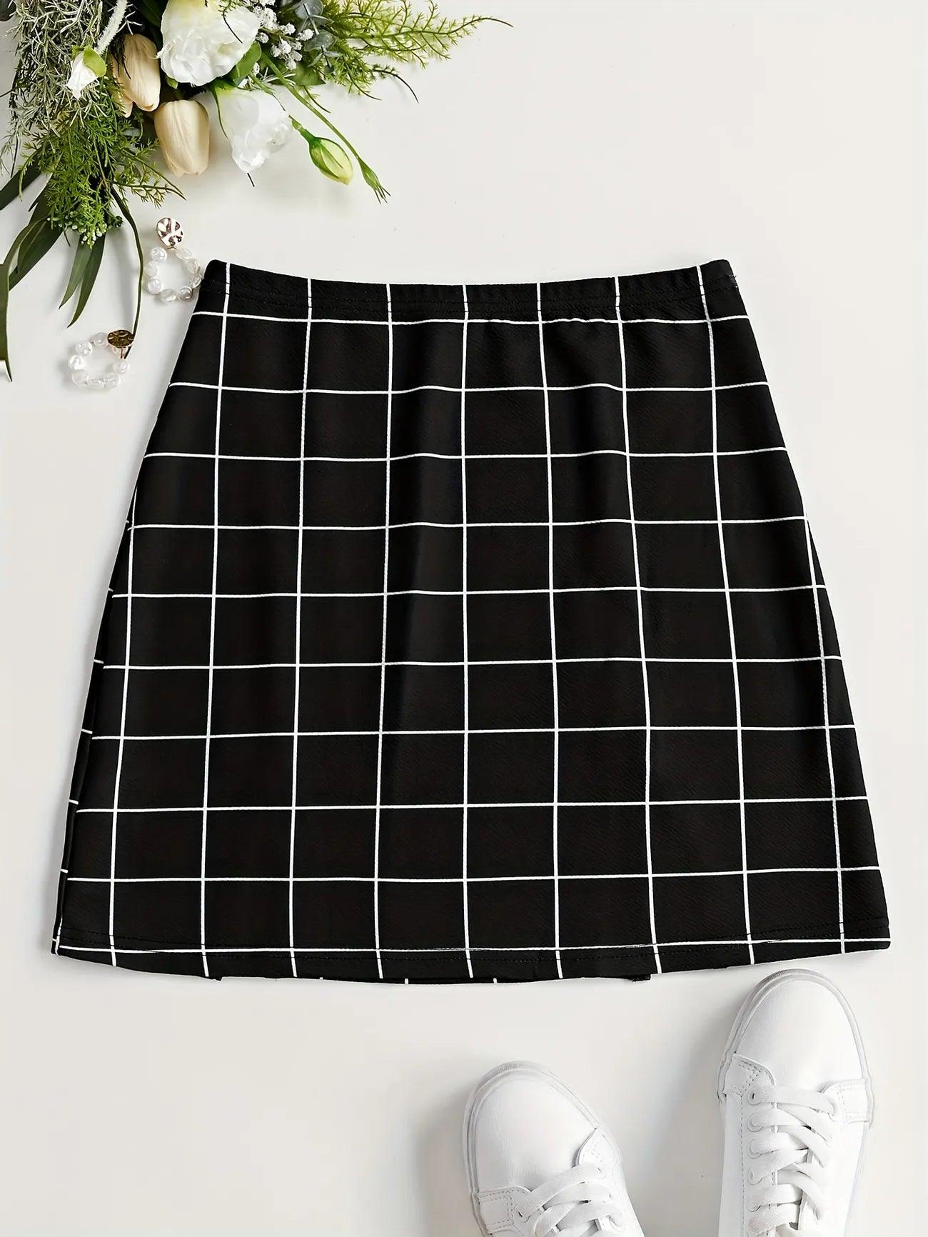 Double Slit Plaid Mini Skirt - Styledd by L&M