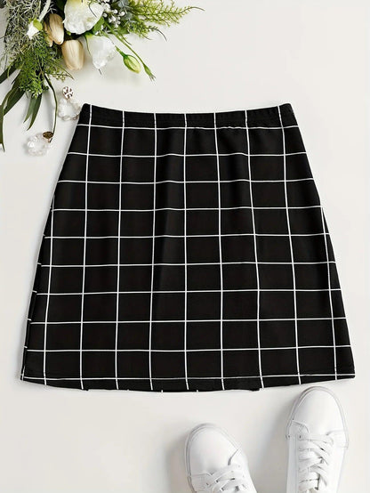 Double Slit Plaid Mini Skirt - Styledd by L&M